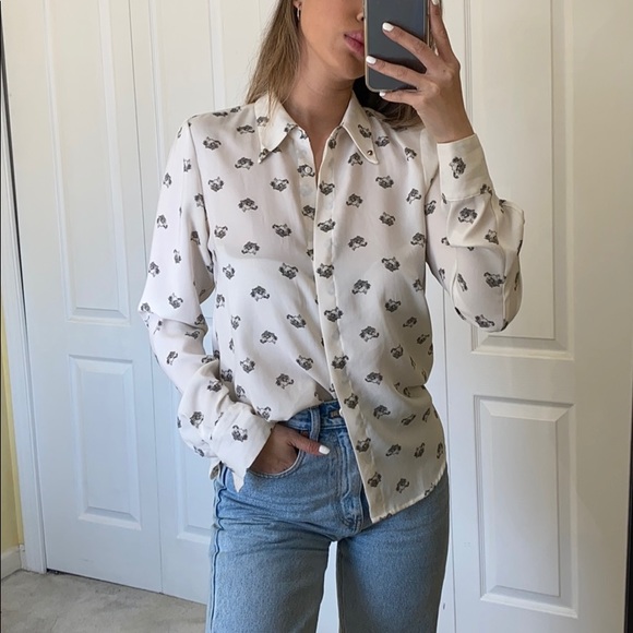 Wolf print button up